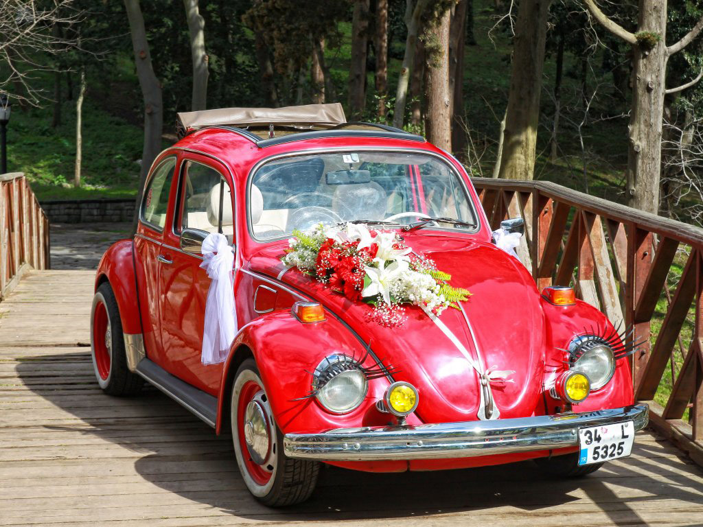 Classic bridal car flower arrangement suitable for car color - اجاره ماشین کلاسیک و قدیمی [ اجاره برای ماشین عروس، فیلم برداری]
